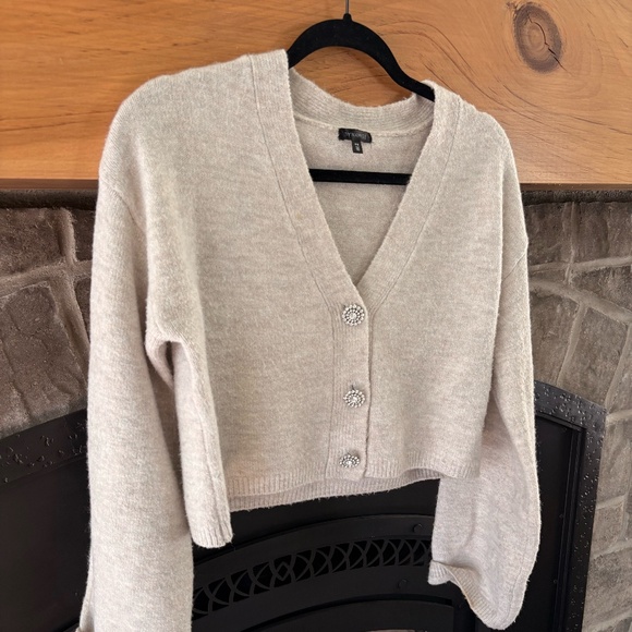 Cropped V-Neck Sweater with Jewel Buttons - Picture 1 of 4
